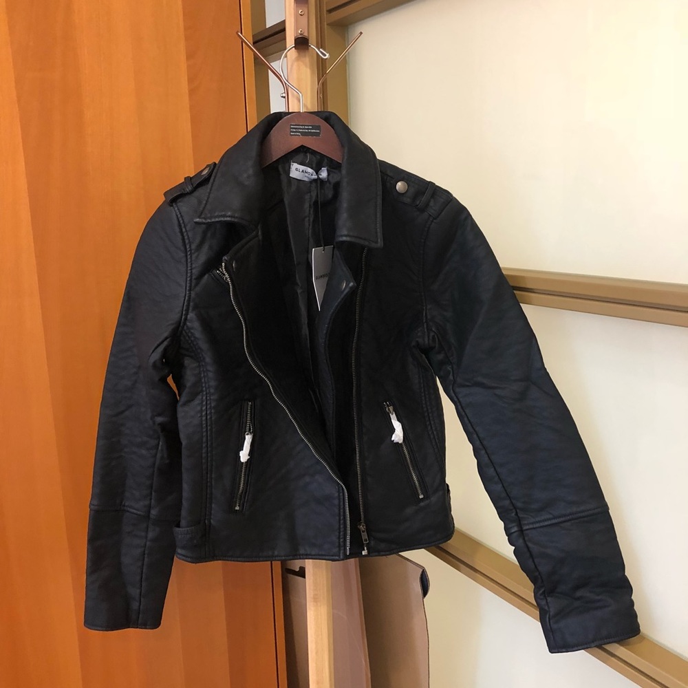 Vegan leather black moto jacket size S